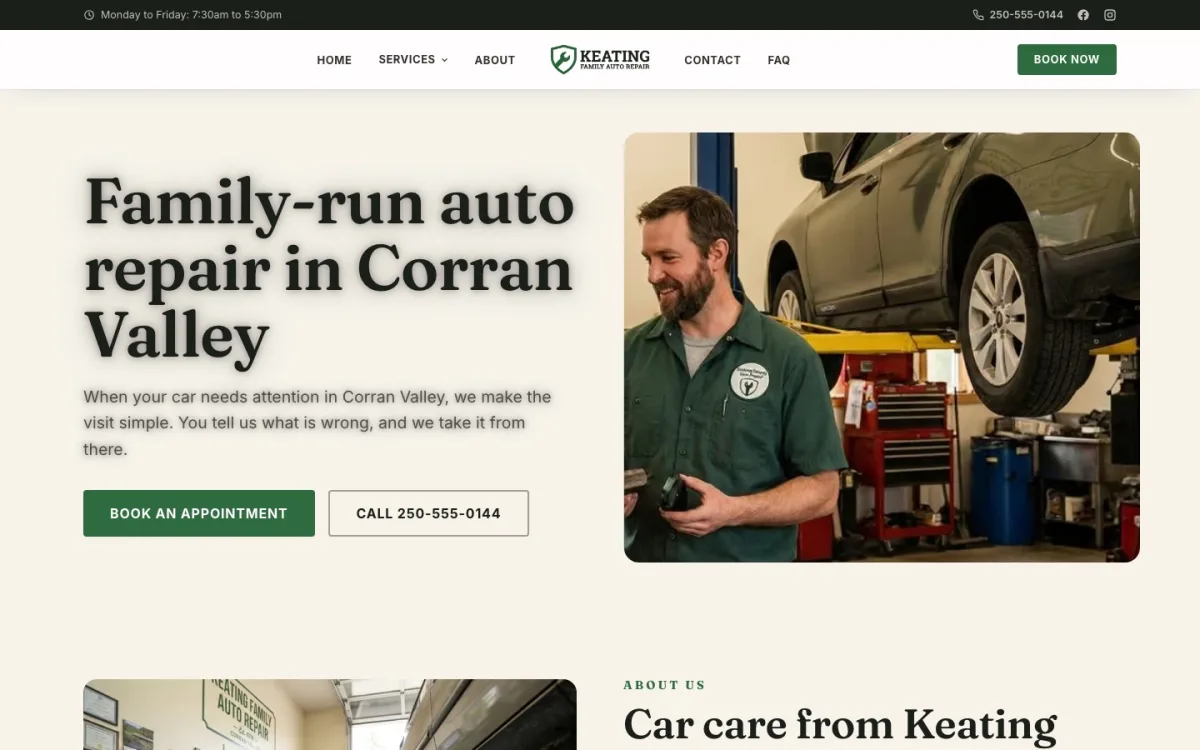 Keating Family Auto Repair demo site